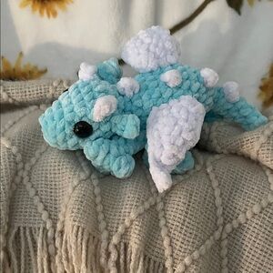 Aqua and White Plush Dragon Toy for Small Pets